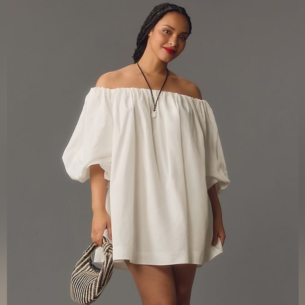 Anthropologie Mare Mare Puff Sleeve Off The Shoulder Mini Dress White Size Small